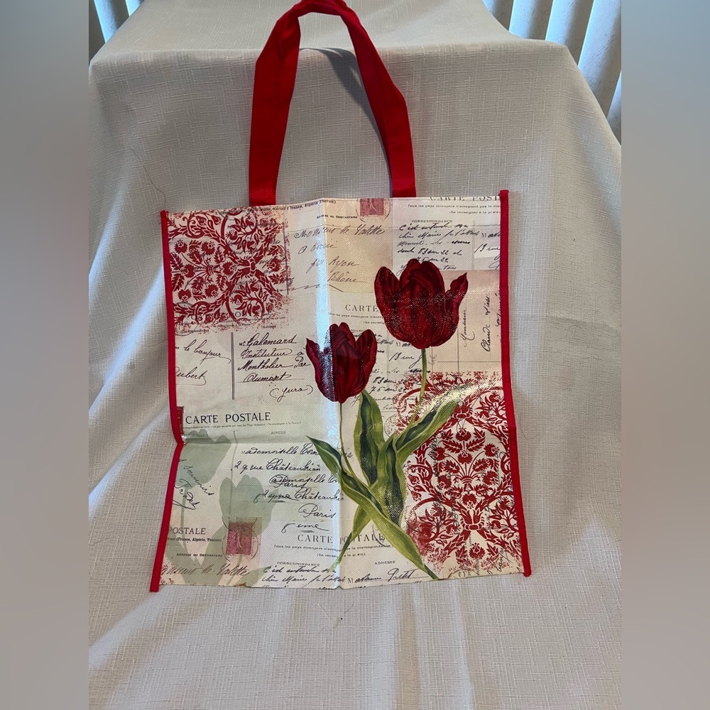 CARTE POSTALE Tote Bag with Red Tulip Design